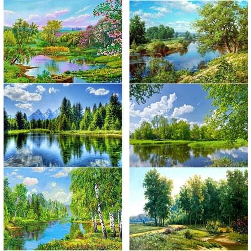 5D DIY Diamond Painting Scenery Tree Diamond Embroidery Scenic Lake Cross Stitch Crafts Full Square Round Drill Home Decor Gift