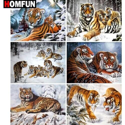 HOMFUN Full Square/Round Drill 5D DIY Diamond Painting "Animal tiger scene" Embroidery Cross Stitch 5D Home Decor Gift