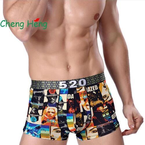 CHENG HENG Fashion New Mens Ice Silk Breathable Printed Boxer Sexy Tide Male Four-Corner Underwear Head