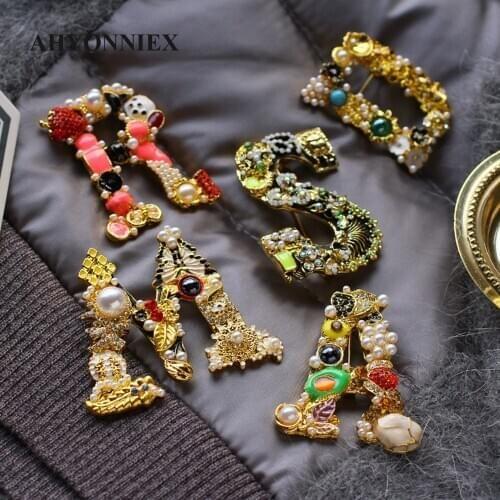 AHYONNIEX Letters Brooches Pin Luxury Metal Brooch Women And Men Jewelry Kids Accessoriesd Badges Fashion Gift New