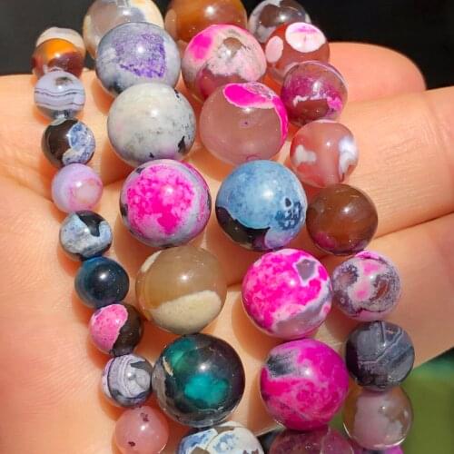 Natural Stone Multicolor Cracked Fire Agates Onyx Round Loose Spacer Beads For Woman Jewelry Making Diy Bracelet 6/8/10MM 15