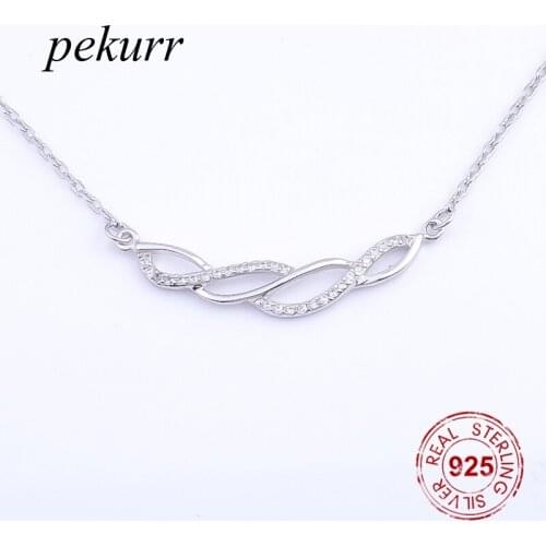 Pekurr 925 Sterling Silver Zircon Wave Spiral Line Streak Necklaces For Women Long Chain Hoop Pendants Fashion Jewelry Gifts