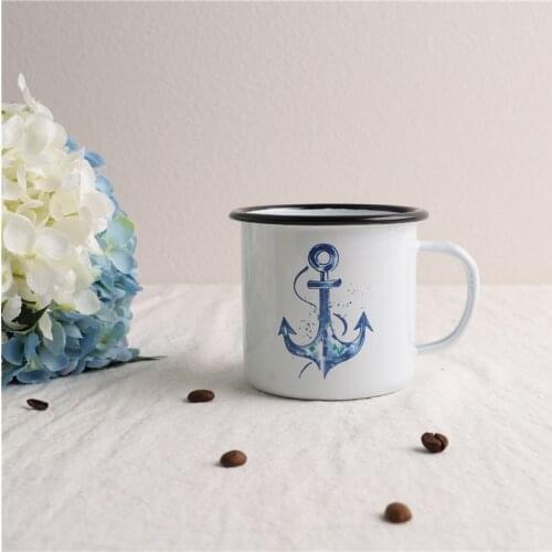 D = 9cm enamel retro nostalgic sea anchor lovers cup coffee cup milk cup enamel tea cup water cup