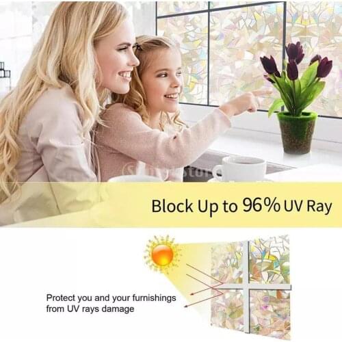 3D Decorative Window Film, Clear Glass Film, Rainbow Effect Door Window Static Cling Heat Control Anti UV for Kitchen Bedroom