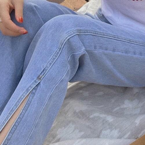 1052# Autumn Korean Fashion Denim Maternity Jeans Side Splits Wide Leg Loose Chic Ins Belly Pants Clothes for Pregnant Women
