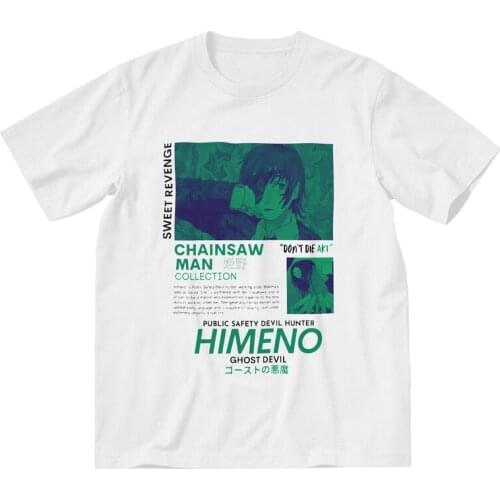 Chainsaw Man Tshirt Men Stylish Tee Tops 100% Cotton Fashion T Shirt Short Sleeve Anime Manga Himeno T-shirt Gift Idea Merch