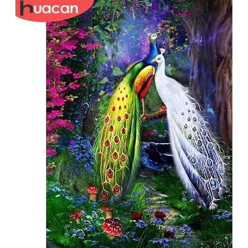HUACAN Diamond Painting Animals 5D DIY Mosaic Full Square/Round Drill Diamond Embroidery Peacock Cross Stitch Decoration Home