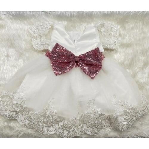 FOCUSNORM 2 Colors Summer Baby Girls Party Dress Outfits 0-6Y Lace Flowers Short Sleeve Back Big Sequined Bowknot Tutu Dress