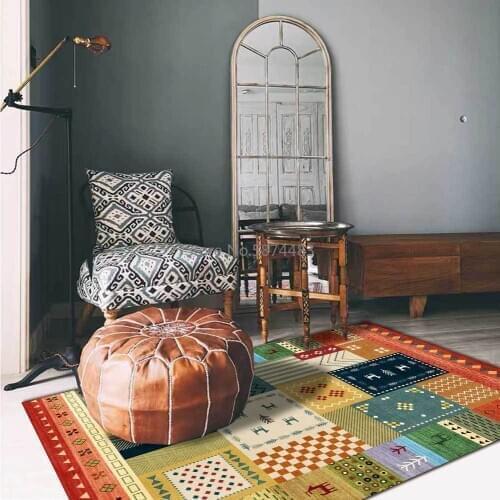 Ethnic Style Deer Color Orange Yellow Geometric Stripes Square Mosaic Living Room Bedroom Bedside Carpet