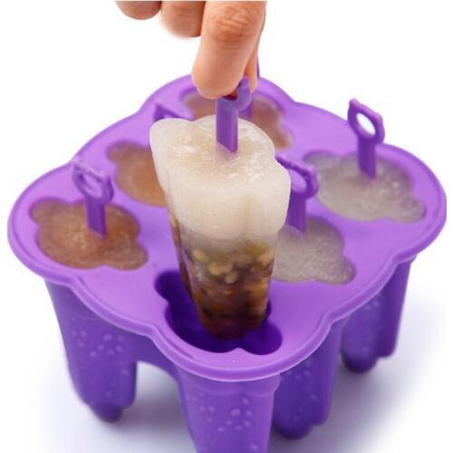 Summer 6 Cell DIY Frozen Ice Cream Mold Platinum Silicone Pop Lolly Popsicle Cuspidal oval Lollipop Cube Pudding Maker Moulds