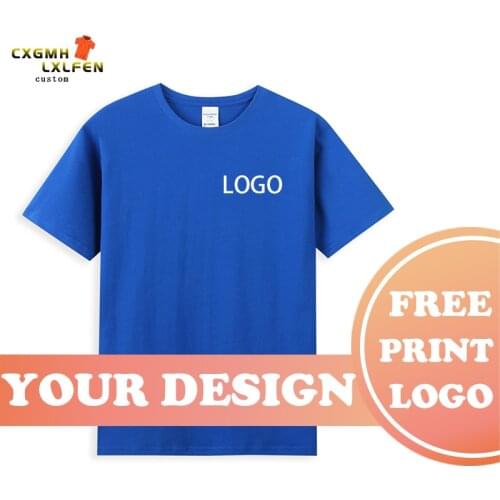 Summer new mens t-shirt solid color round neck top high-end casual double yarn short sleeve custom logo printed with brand text