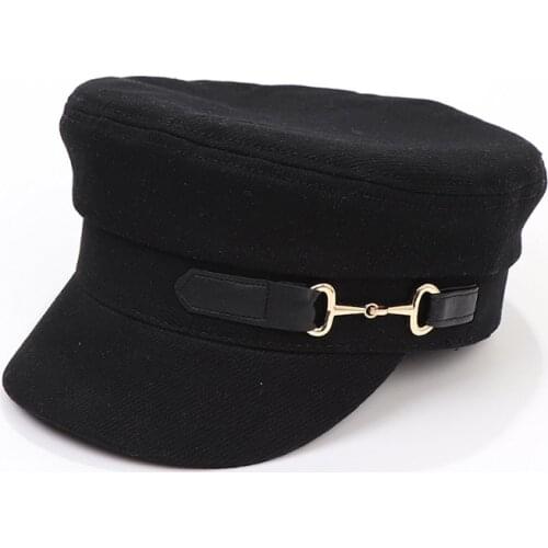 Fibonacci Fashion Womens Hat Outdoor Travel Military Hat Black Flat Cap Belt Student Octagonal Hats Ladies Beret Cap