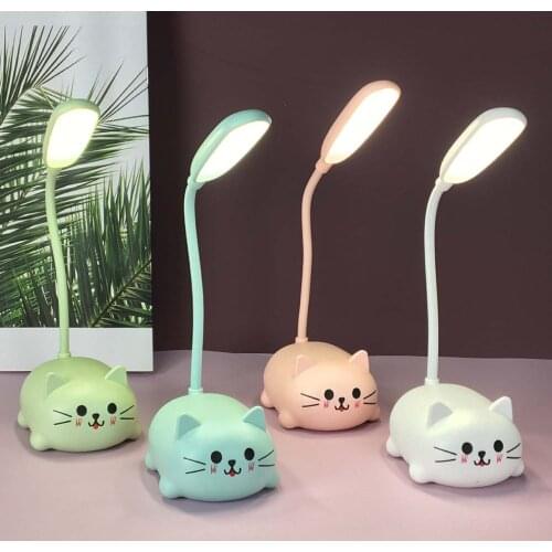 Cartoon Cute Cat Table Lamp Led USB Rechargeable Desk Lamp Eye Protection Reading Students Bedroom Bedside Night Light Desk Lamp