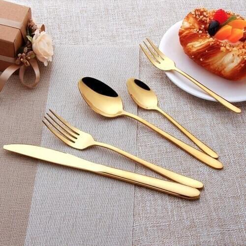 Stainless Steel Golden Cutlery Set Creative Silverware Dinnerware Set Fruit Fork Knife Tea Spoon Tableware For Kitchen Household