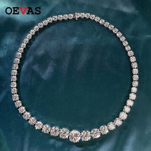 OEVAS 100% 925 Sterling Silver Sparkling Full High Carbon Diamond 18 Inch Bridal Necklace Wedding Engagement Party Fine Jewelry