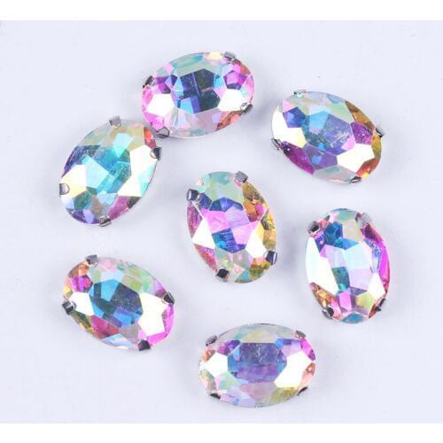 Oval Flat Back Rhinestones Applique AB Colors Diamond Four Claw Rhinestones Sewn Handiwork For Clothes Crafts Rhinestone Decor F