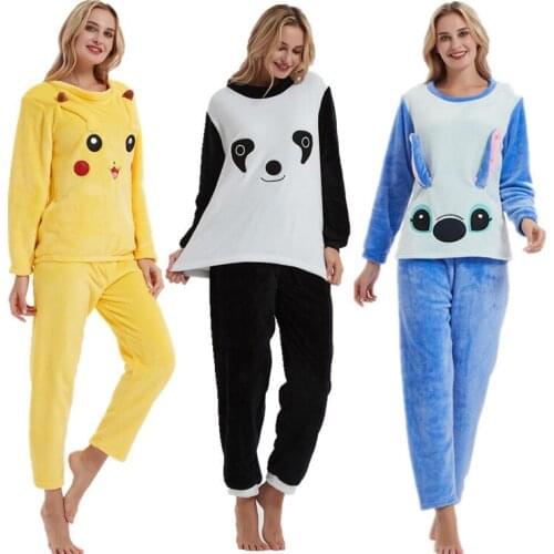 Winter Warm Velvet Pajama Set for Women Cute cartoon Flannel Sleepwear Pijamas Fashion Soft Nightwear