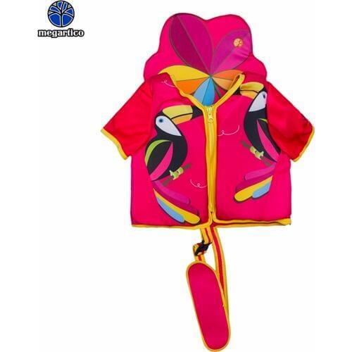 Megartico life vest children girls lifesaver jacket for 20-50 lbs swim trainer vest toucan life jacket kids for 2-6 years
