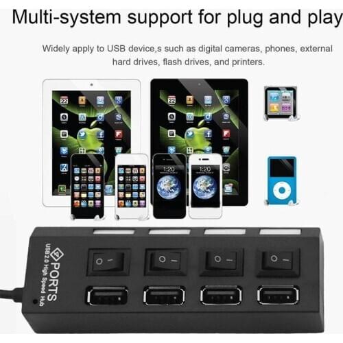 USB 2.0 Hub Splitter Converter Use Power Adapter 4 Port Multiple Expander 2.0 USB Hub With Switch For PC Computer Accessories
