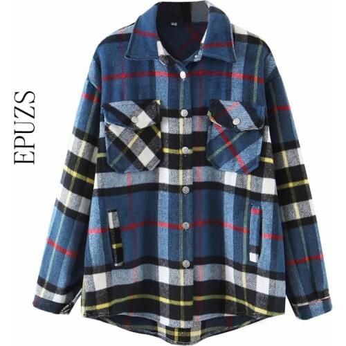 Vintage thick green plaid jackets womens shirt jacket 2021 spring winter plus size jackets casual loose women jacket