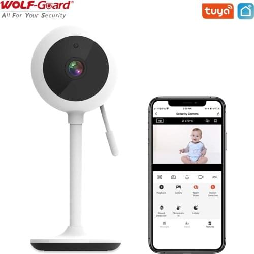 Wolf-Guard Tuya WiFi Baby Pet Monitor 1080P 2-Way Audio Camera Motion Detection Indoor Home Security Support for Alexa & Google
