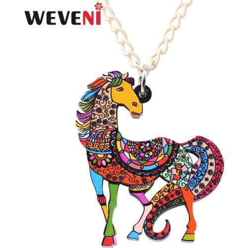 WEVENI Acrylic Floral Horse Necklace Pendant Chain Choker Trendy Bijoux Jewelry Fashion Charms For Women Girls Wholesale 2018