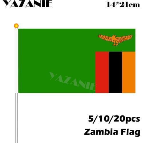 YAZANIE 14*21cm 5/10/20pcs Hot Sell Zambia Hand Flag National Hand Flag Polyester Small Size Flying Banner Custom Hand Flags