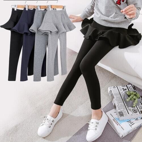 Baby Girls Skirt Pants 2021 Autumn and Winter Kids Plus Velvet Thicken Leggings Cotton Fake Two Culottes for Girl Kids Clothing