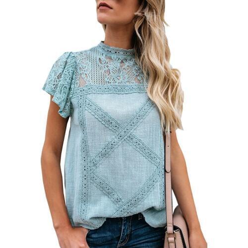 New Flower Hollow Out Lace Patchwork T Shirt Women Butterfly Short Sleeve O Neck T-Shirt Summer Casual Basic Top Female Clothing