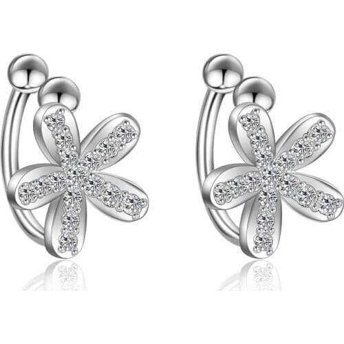 925 Sterling Silver Shiny Zircon Flower Design Clip Earrings for Women New Fashion Jewelry Gift Hot Sale Wholesale