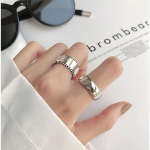 925 Sterling Silver Wide Rings for Women Accessories New Trendy Elegant Vintage Simple Party Jewelry Birthday Gift