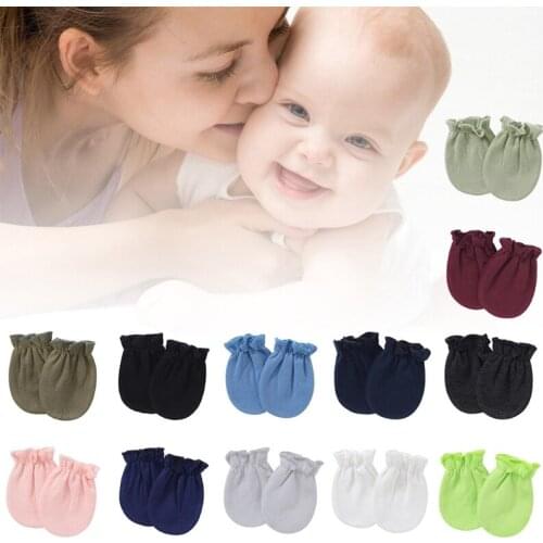 1 Pair Baby Anti-scratch Soft Cotton Gloves Newborn Solid Color Handguard Mittens Infants Supplies Shower Gifts