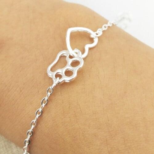1PC Hollow Pet Paw Footprint Bracelets Cute Animal Tassut Cat Dog Love Heart Charm Bracelet For Women Pulseras