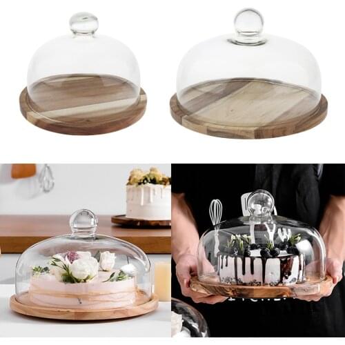 2x Wooden Rotating Serving Tray Cake Tea Coffe Plates Tableware S W/ Lid