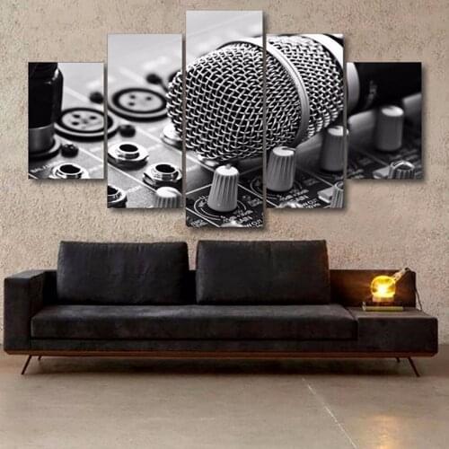 5 pieces Music Microphone HD Printed Modern Canvas Painting Wall Art Modular Poster Pictures Home Decor Living Room