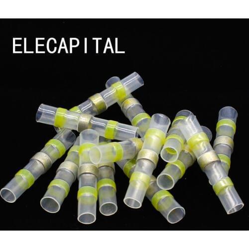 50pcs Seal Heat Shrink Butt Wire Connectors Terminals AWG12-10 Yellow Solder Sleeve Waterproof