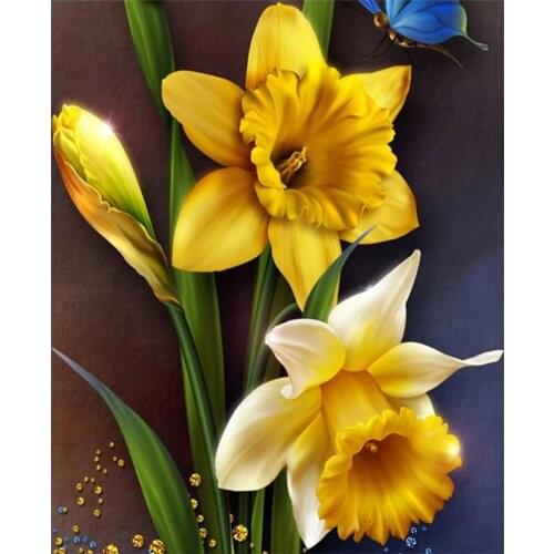 5D DIY Diamond Painting Yellow flowers Full Round Drill Yellow Lily Mosaic Art Flower Embroidery wedding Decor Home gift P1059