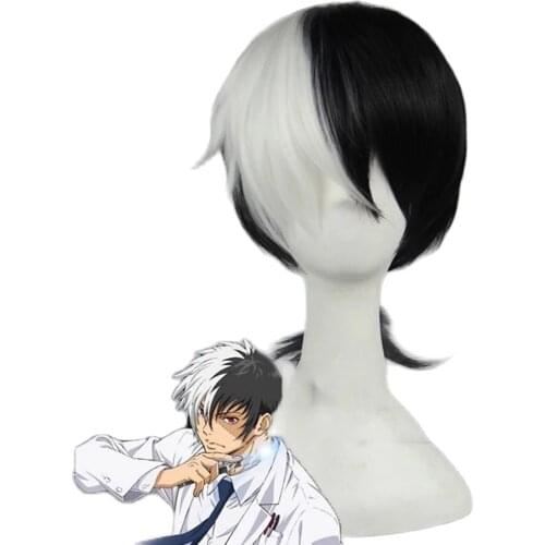 Anime Young Black Jack Cosplay Wig Black and White Mini Ponytail Synthetic Hair Danganronpa Monokuma Role Play Wigs