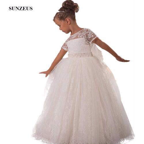 Ball Gown Shortv Sleeve Full Lace Flower Girl Dress For Weddings Custom-made Communion Dress For Children Free Shipping FLG086