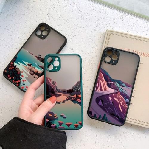 Hand Painted Landscape Phone Case For iPhone X Xs MAX XR 12 11 Pro Max 6s 7 8 Plus SE 2 Camera Protection Candy Color Cover Case