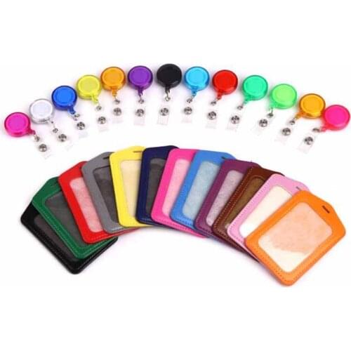 Women Men Pu Leather ID Name Card Holder Bag ID Card Lanyard Bank Credit Card Cover Case Waterproof Identity Badge Holder