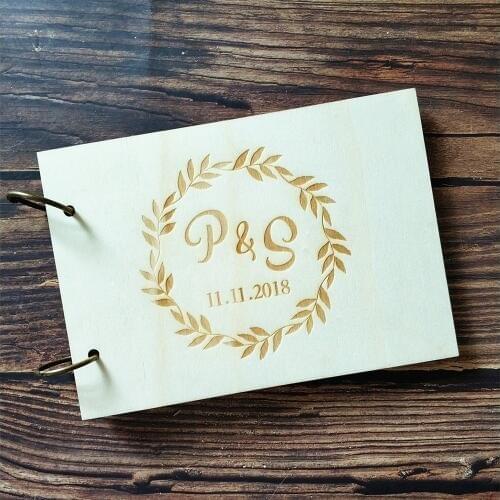 Wood Personalized Custom Name Wreath Guest Book Album Flower Wedding Memory Book Wooden Guestbook Engagement Anniversary Gift