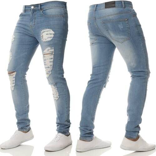 Jeans for Men Hole Denim Pants Solid Color Hip Hop Trousers Long Denim Plus Size XXXL Distressed Skinny Jeans Men