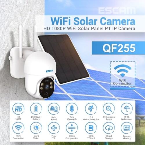 ESCAM QF255 2MP 1080P Long Time Standby Solar Power Wire-free Outdoor Water-proof IP Camera
