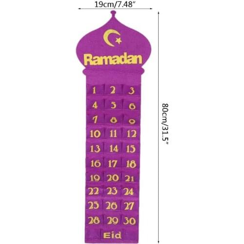 YYSD Felt Ramadan Eid Mubarak Wall Hanging Numbered Countdown Calendar 30 Spaces Home Decor