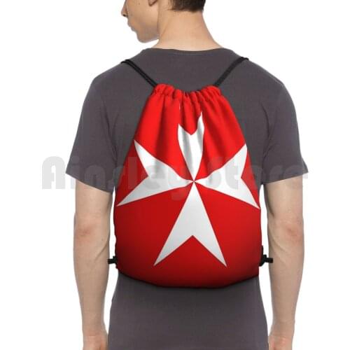Maltese Cross Flag Backpack Drawstring Bags Gym Bag Waterproof Malta Maltese Malteser Cross Flag Flags Country Nation