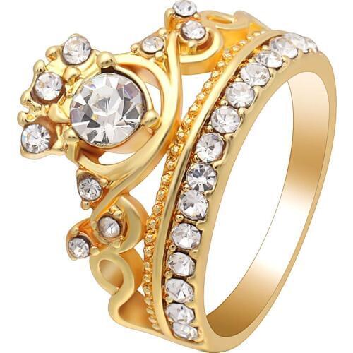 Hainon Luxury Crown Engagement Rings with Clear CZ Cubic Zirconia Crystal Rings Rose Gold Color Charm Wedding Rings