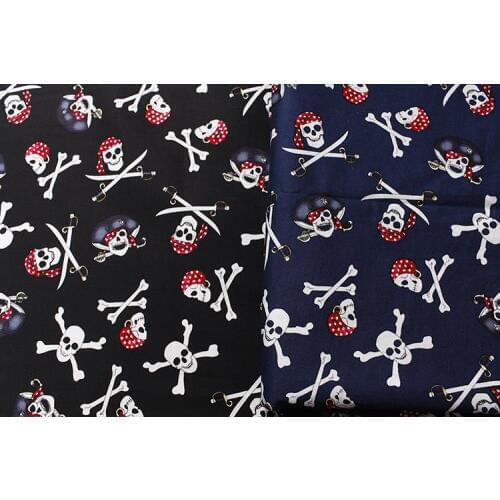 LEO&LIN Black Dark Blue Restoring Pirate Skull Printing Micro Spring Clothing DIY Patchwork Cotton Fabric Tissus 50cm