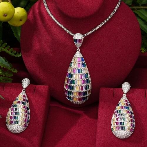 Luxury Women Wedding Top AAA Crystal Waterdrop Pendant Earrings Necklace Jewelry Set New Design Fashion Shiny Gift jewelry sets