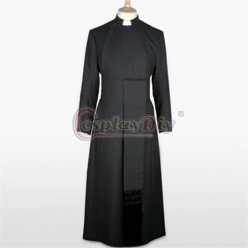 Cosplaydiy Custom Made Double Breasted Minister Casock Dress Suit Adult Black Medieval Cassock L320